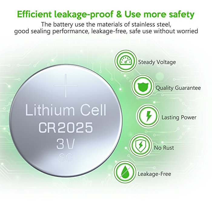 Premium Batteries CR2025 Battery 3V Lithium Coin Cell (6 Panasonic  Batteries) (Child Resistant Packaging)